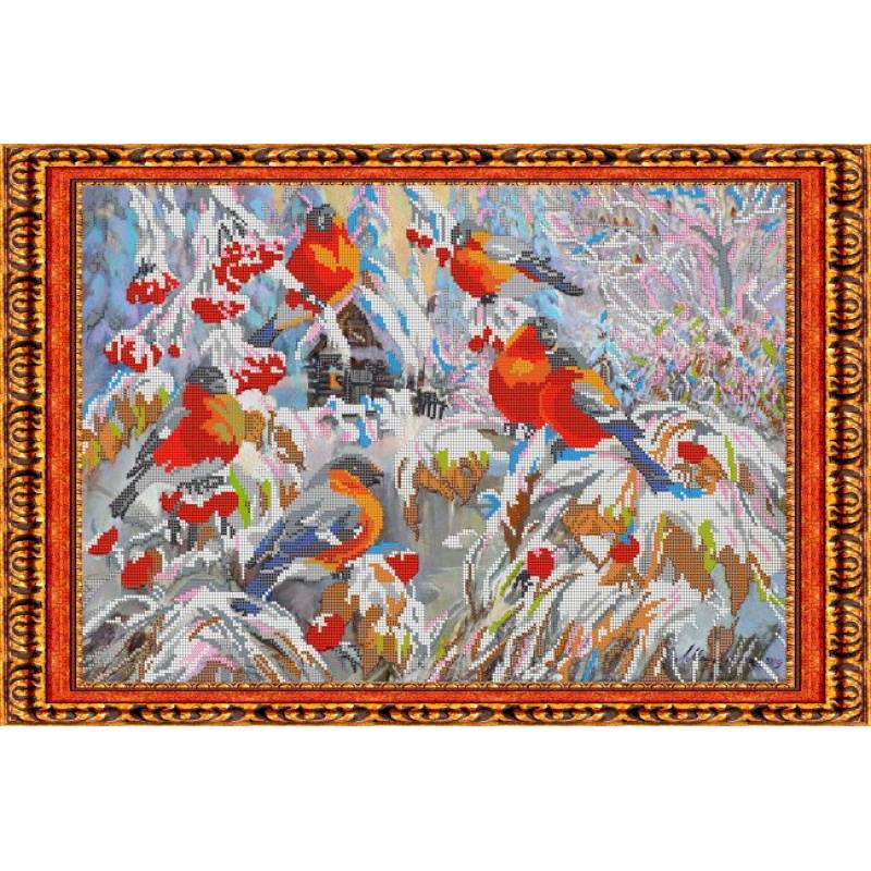«Светлица» набор для вышивания бисером №123 «Снегири» бисер Чехия 39,7x33,2 см