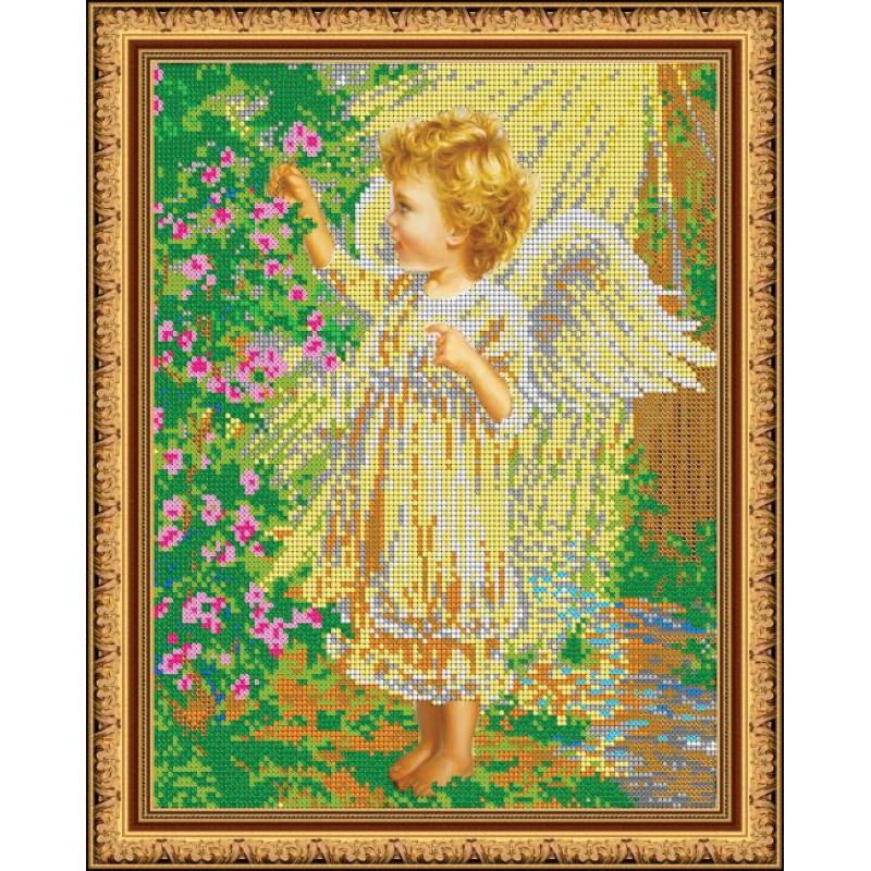 «Светлица» набор для вышивания бисером №467 «Ангелочек в саду» бисер Чехия 24x30см