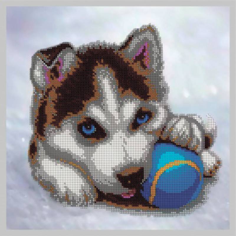 'Щеночек хаски' 27x27см набор на атласе для вышивания чешским бисером 'Вышивочка' в коробке ВЛ-067