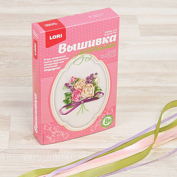 Вышивка лентами 'Чайные розы', 12x9 см